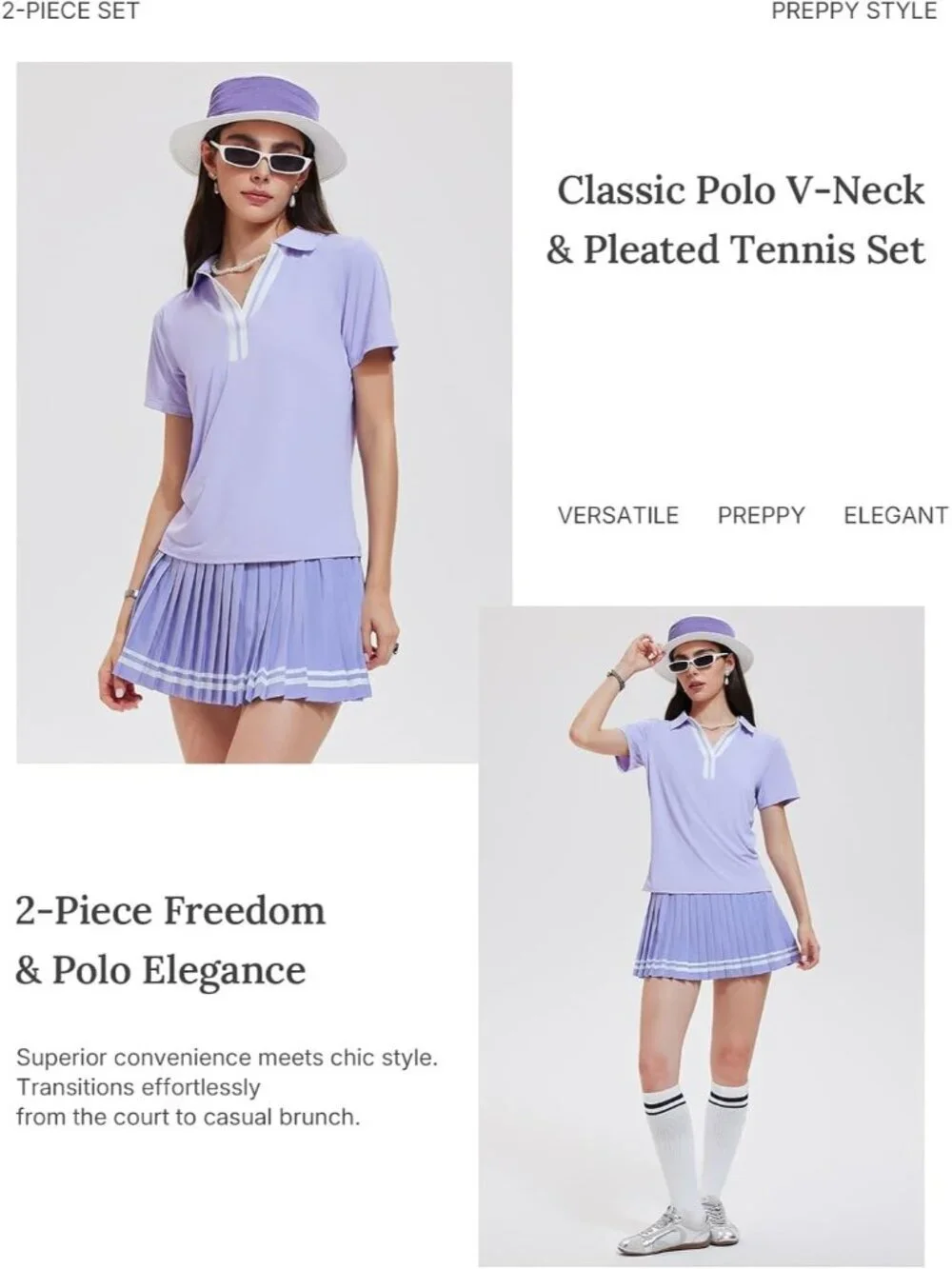 Women's Lavender 2 Piece Racer Back Tennis Skirts Tank Top Pull On Golf Dress